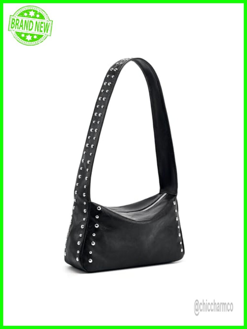 Studded Shoulder Bag Vegan Extended Strap Y2K Satchel Handbag